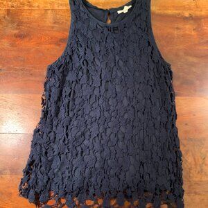 ADIVA Navy Crochet Overlay Tunic Top (Medium)